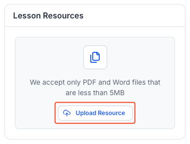 This image is a screenshot of Klasio
new lesson creating screen with 'Lesson Resources' in highlight.