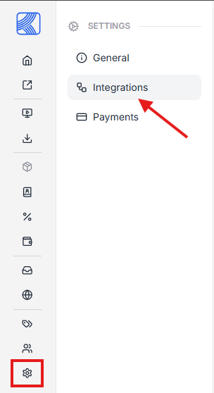 This image is a screenshot of Klasio Settings menu with the Integrations tab in highlight.