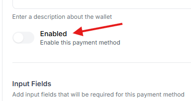This image is a screenshot of Klasio Payment Setup window with the option to enable payment method in highlight