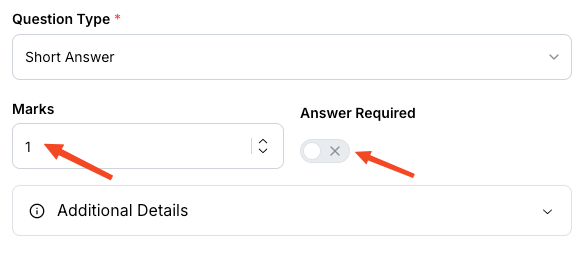 This image is a screenshot of Klasio
new quiz creating screen with Marks Allocation and Answer Condition option in highlight.
