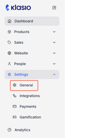 This image is a screenshot of Klasio Settings window with the General tab in highlight.