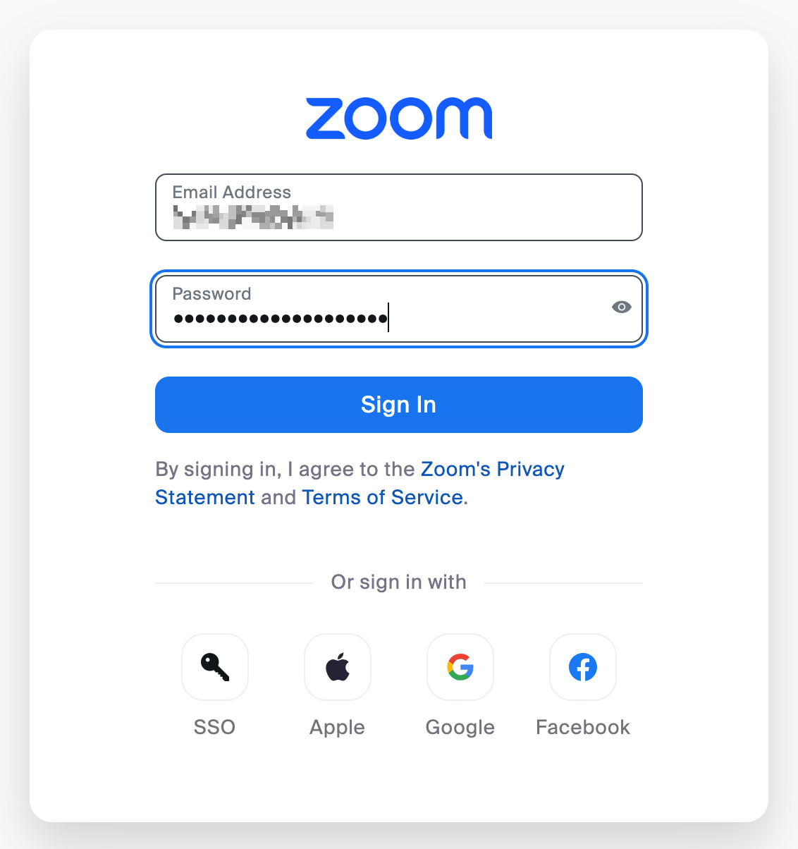 This image is a screenshot of Klasio Zoom integration login page.