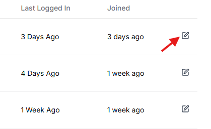 This image is a screenshot of Klasio Student information window with the edit button beside a particular student name in highlight.