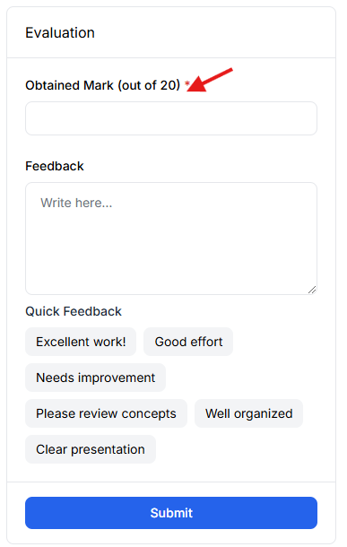 This image contains the screenshot of Klasio Assignment management window with marks allocation in highlight.