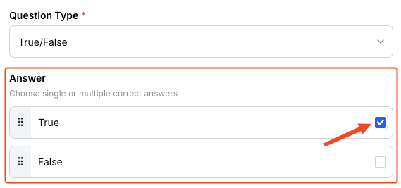 This image is a screenshot of Klasio
new quiz creating screen with True or False option in highlight.