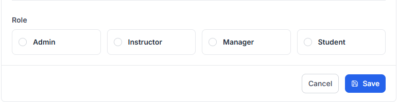 This image is a screenshot of Klasio New user creation window with the option to choose instructor roles in highlight.