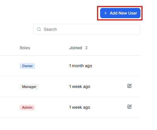 This image is a screenshot of Klasio User creation window with the Add New User button in highlight.