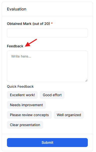 This image contains the screenshot of Klasio Assignment management window with Assignment Feedback in highlight.
