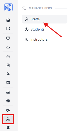 This image is a screenshot of Klasio Users window with the Staffs tab in highlight