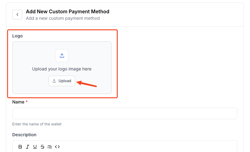 This image is a screenshot of Klasio Payment Setup window with the option to upload merchant logo in highlight