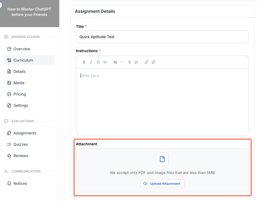 This image is a screenshot of Klasio New Assignment Creation window with the option to insert necessary assignment resources in highlight