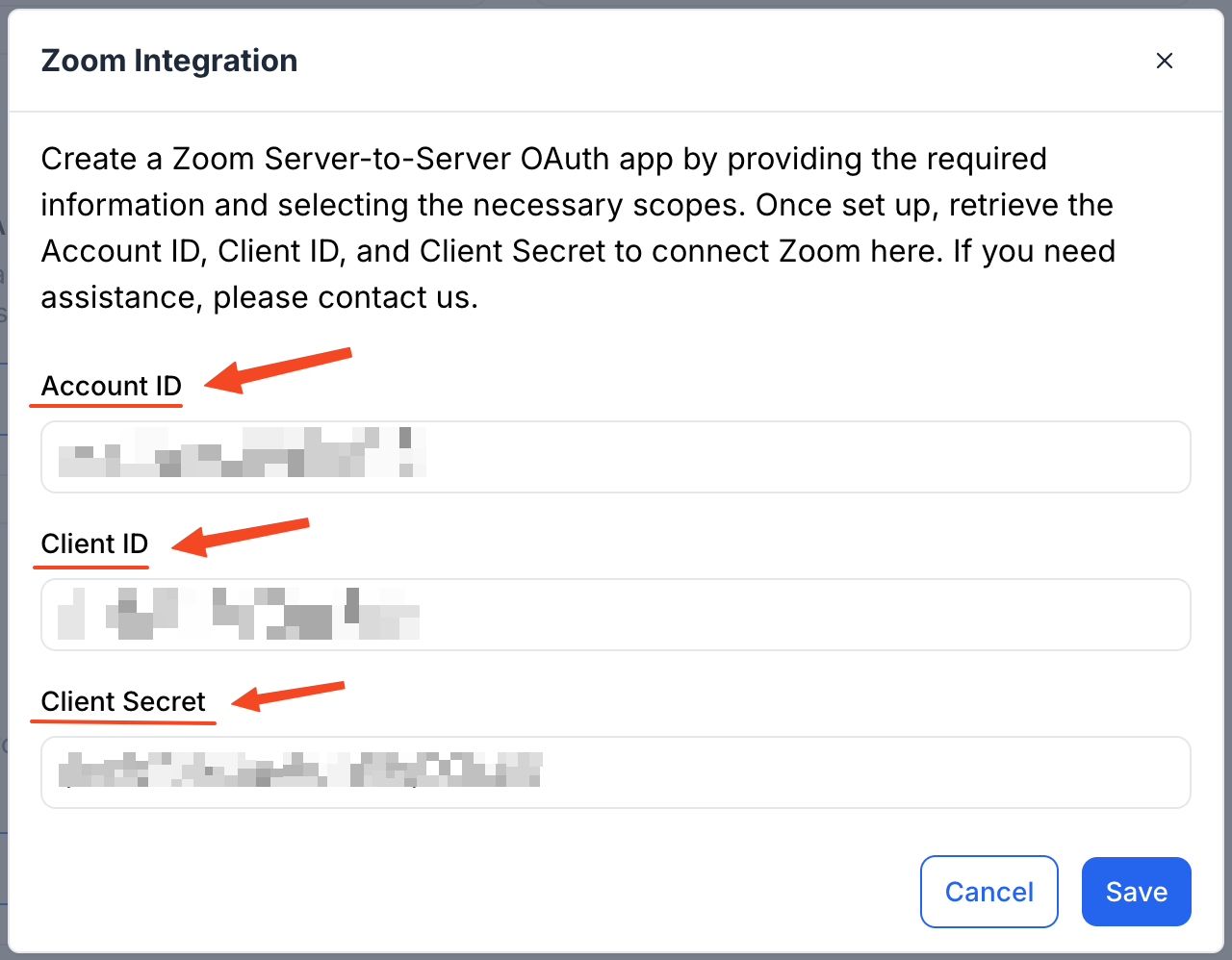This image is a screenshot of Klasio Zoom integration modal pop up.