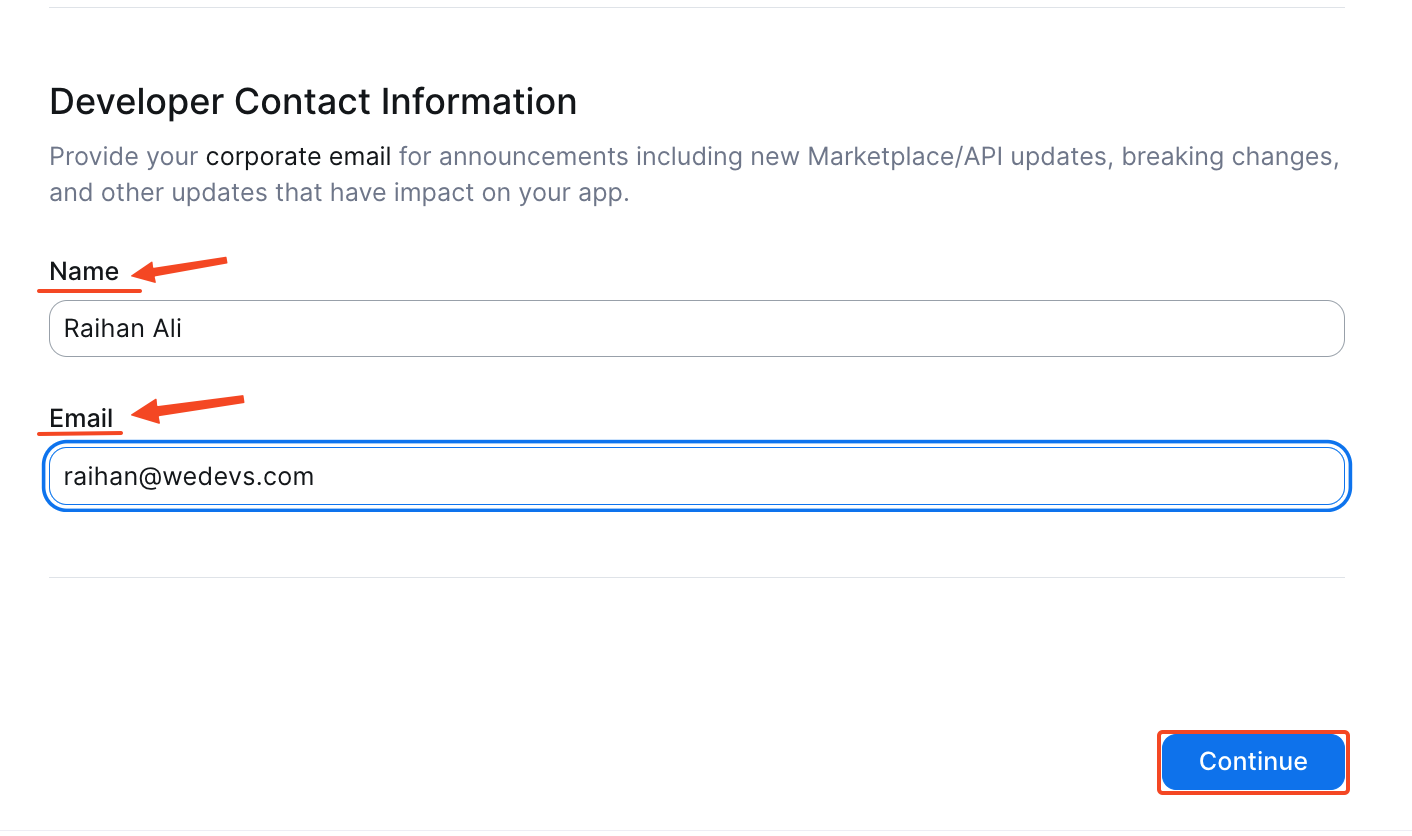 This image is a screenshot of Zoom Developer panel with the option to insert Name and Email in highlight.