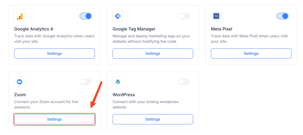 This image is a screenshot of Klasio Zoom Widget under Integrations with the connect button in highlight.