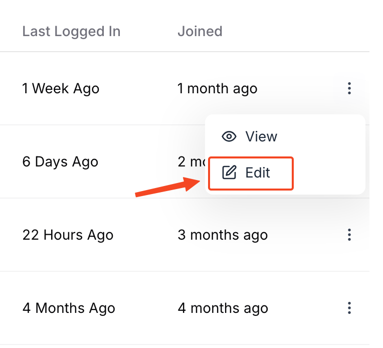This image is a screenshot of Klasio Students tab with the option to edit student info in highlight.