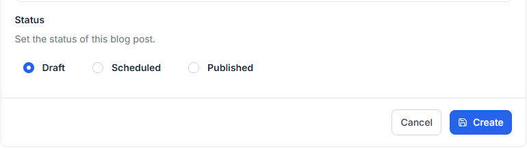 This image is a screenshot of Klasio blog post creation window with the option to schedule blog post in highlight.