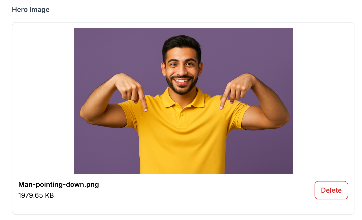 This image is a screenshot of Hero Image Upload option under site settings.