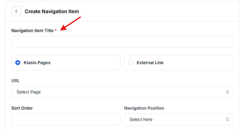 This image is a screenshot of Klasio New Navigation option with Navigation Title in highlight.
