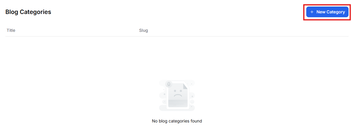 This image is a screenshot of Klasio blog category creation window with the New Category button in highlight.