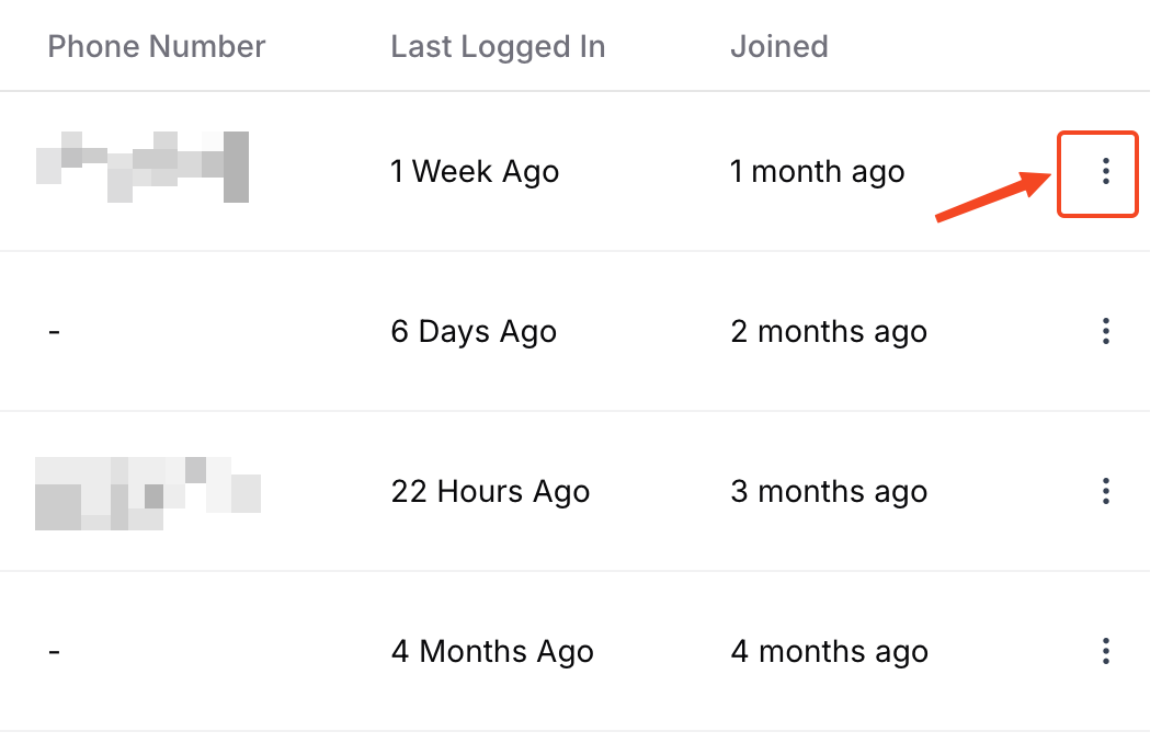This image is a screenshot of Klasio Students tab with the three dots beside a particular student in highlight.