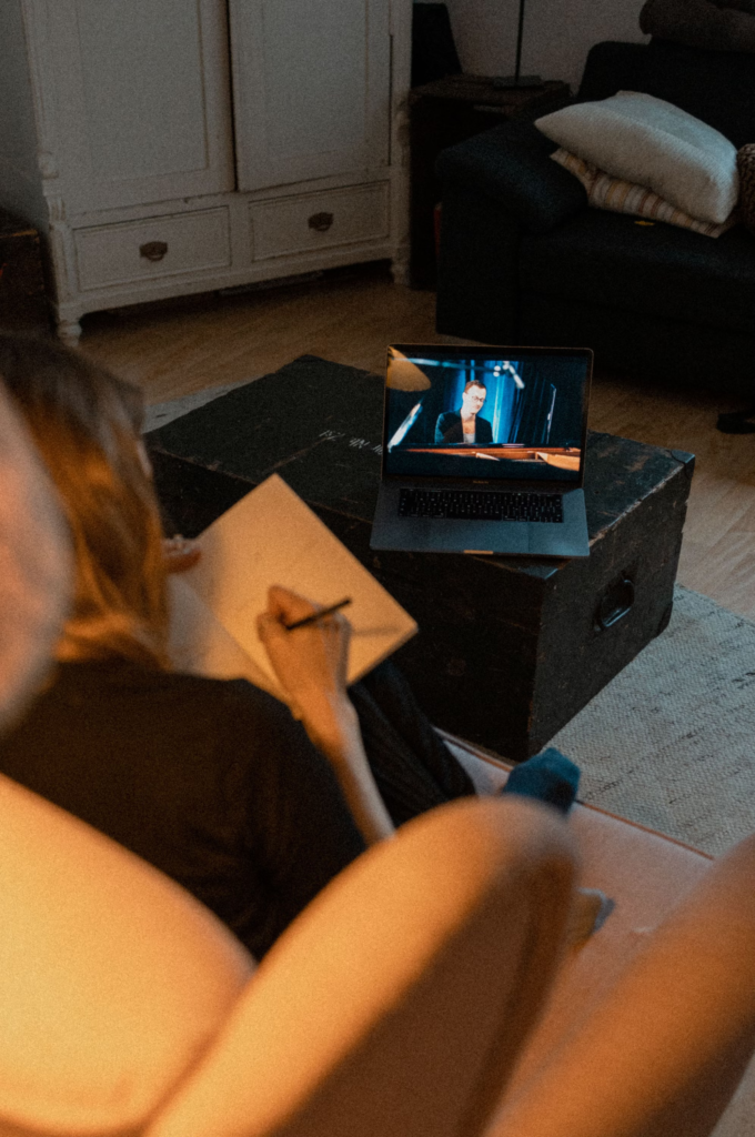 An image of someone attending a recorded online class